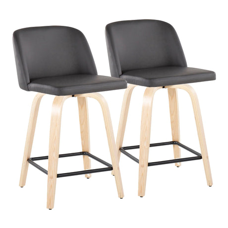 Toriano - Contemporary Modern Design Fixed Height Counter Stool With Swivel With Square Footrest (Set of 2) - Furniture Home Direct