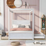 Canopy Platform Bed With Drawers, Support Slats, No Box Spring Needed - Furniture Home Direct