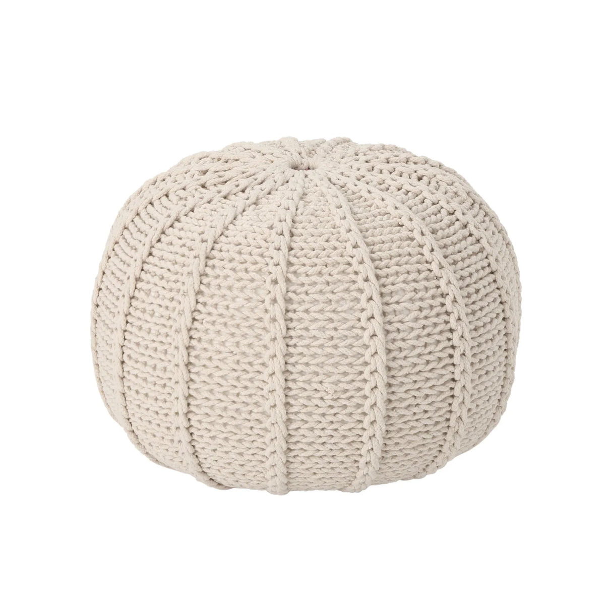 Bordeaux - Knitted Cotton Round Pouf Ottoman And Floor Cushion - Furniture Home Direct