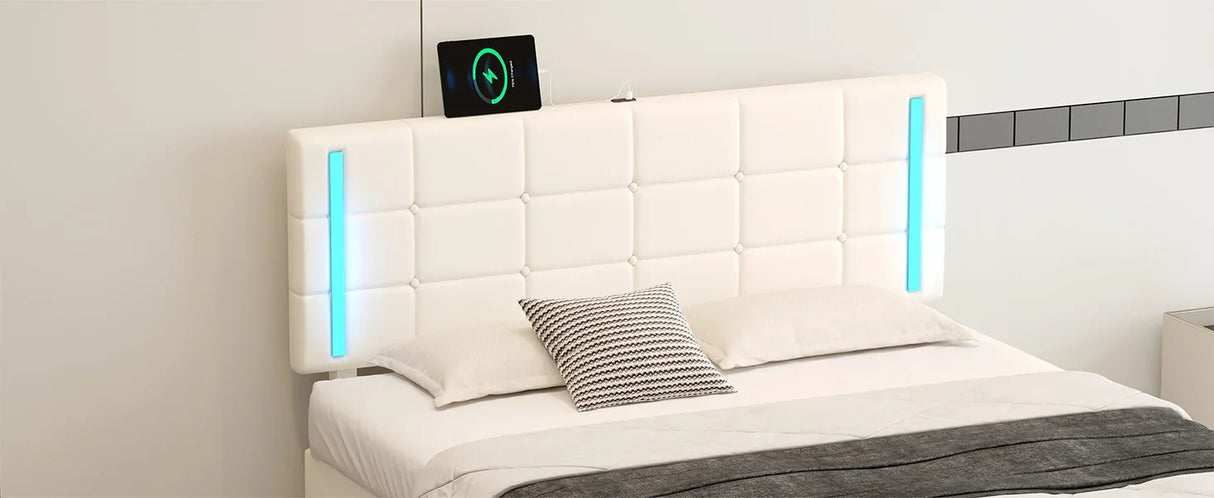 Storage Bed With LED Lights And Hydraulic Lift White - Furniture Home Direct