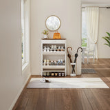 Slim Shoe Cabinet with 2 Flip Drawers - white and Walnut - Furniture Home Direct