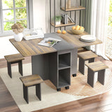 Contemporary 5 Piece Folding Extendable Dining Table Set With Chairs For 4 - Brown - Furniture Home Direct