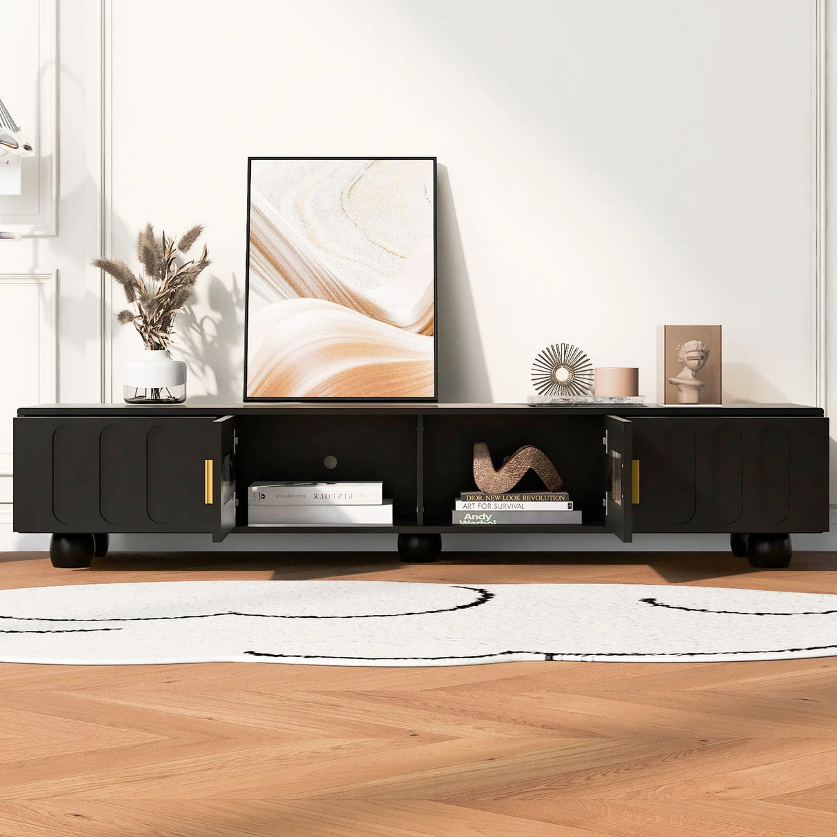 Modern TV Stand For TVs Up To 80", 2 Drawers And Cabinet - Furniture Home Direct