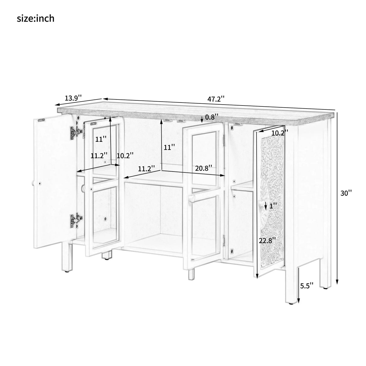 Retro TV Stand With 3 Spacious Cabinets, Glass Cabinet Doors And Anti-Tip Device - Furniture Home Direct