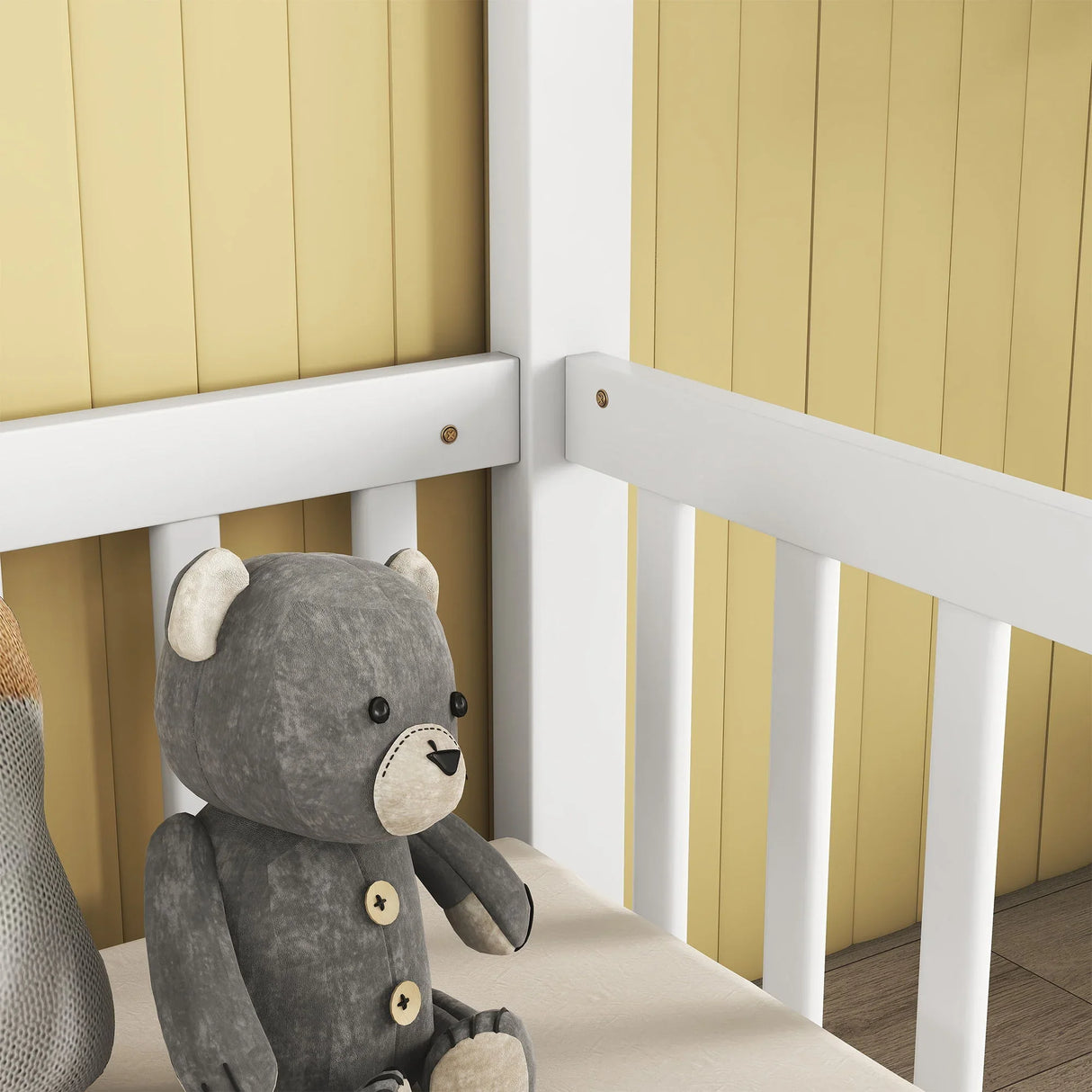 Double Twin House-Style Floor Bed With Fence, Guardrails, Without Door - Furniture Home Direct