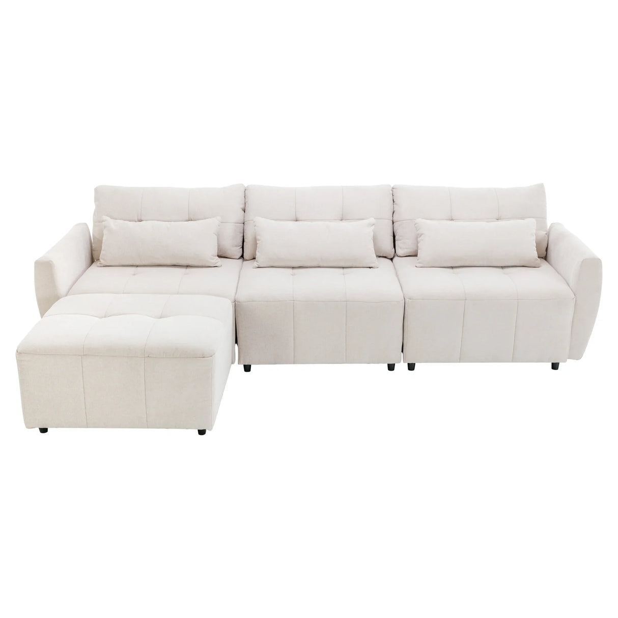 113.3 Modular Sectional With Ottoman And USB C Ports Beige - Furniture Home Direct