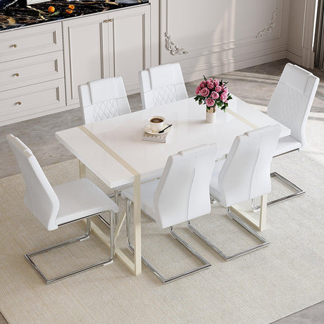 Dining Set with 7 Piece Table and Chairs Modern White - Furniture Home Direct