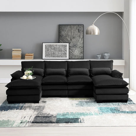 Modern U-Shaped Sectional Sofa With Waist Pillows, 6 Seat Upholstered Symmetrical Sofa Furniture, Sleeper Sofa Couch With Chaise Lounge For Living Room - Furniture Home Direct