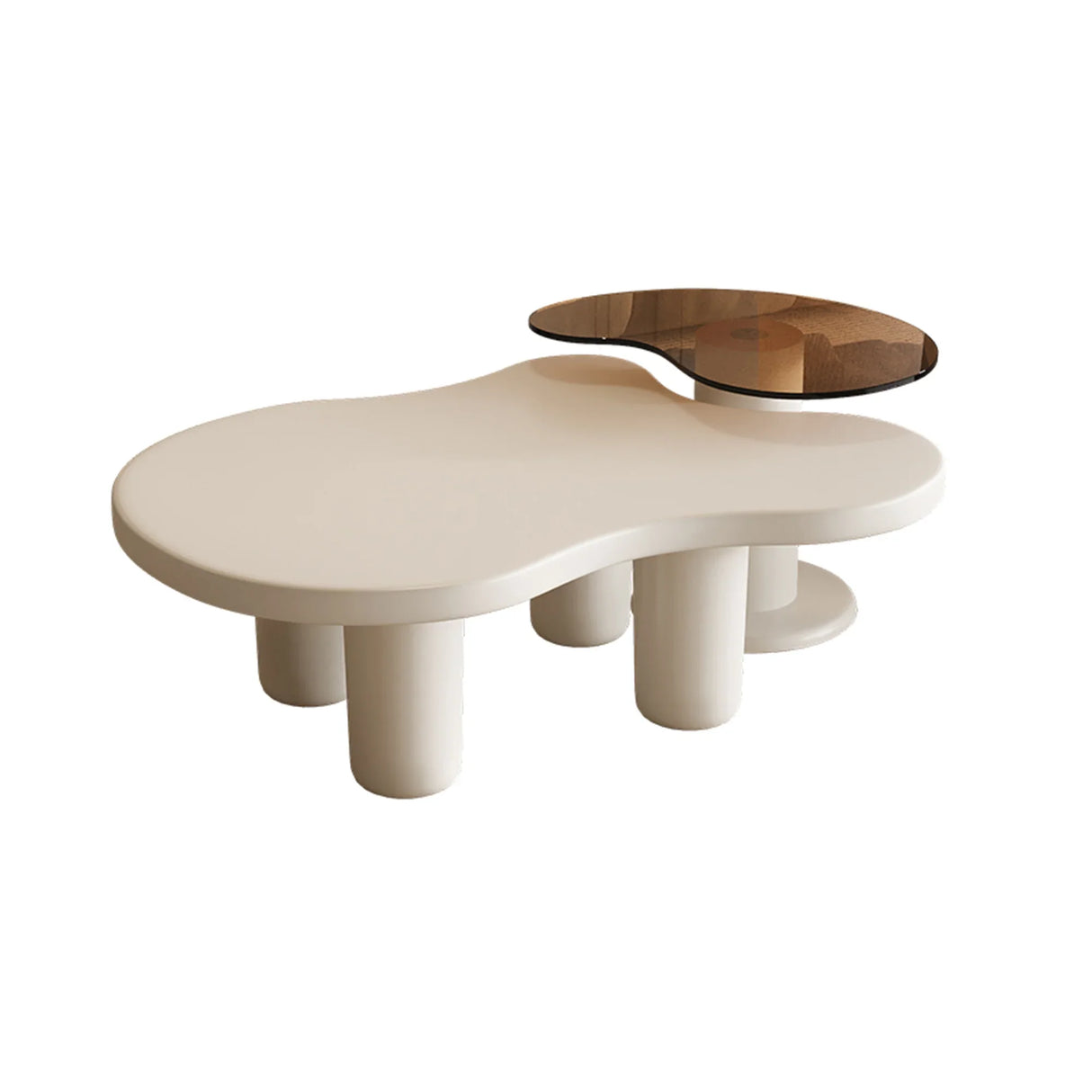 Nesting Coffee Tables Set Modern MDF Glass Two Tier Beige - Furniture Home Direct