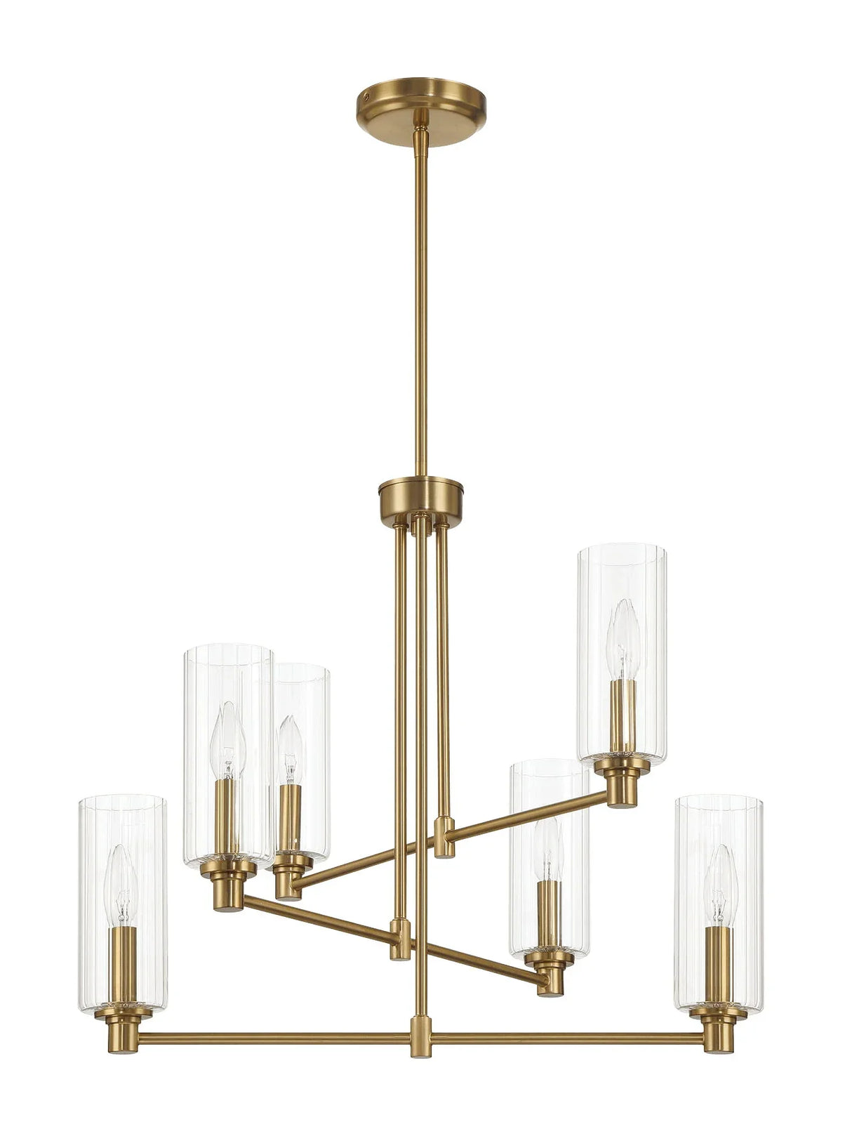 Timeless - 6 Lights Chandelier With Clear Ribbed Satin - Antique Brass / Clear / Gold - Furniture Home Direct