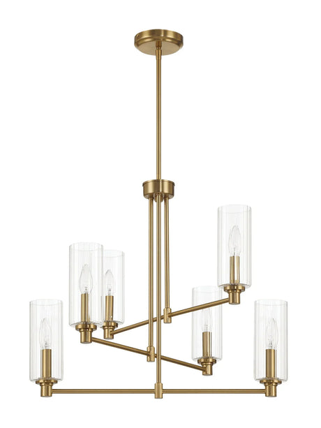 Timeless - 6 Lights Chandelier With Clear Ribbed Satin - Antique Brass / Clear / Gold - Furniture Home Direct