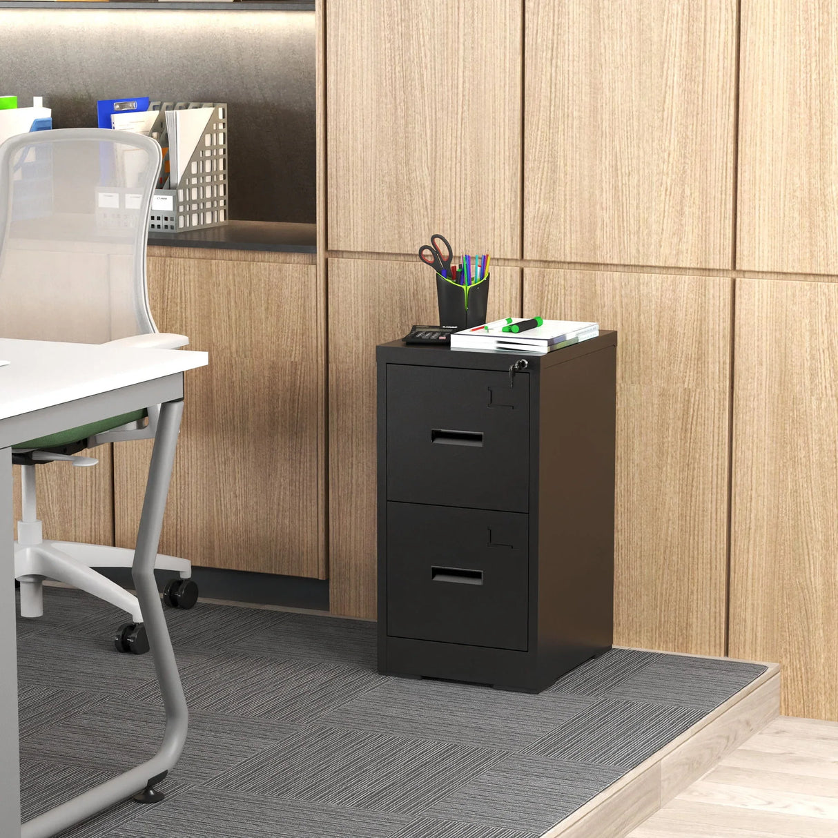 Modern Drawer Metal Vertical File Cabinet With Lock And Card Slot For Office - Furniture Home Direct