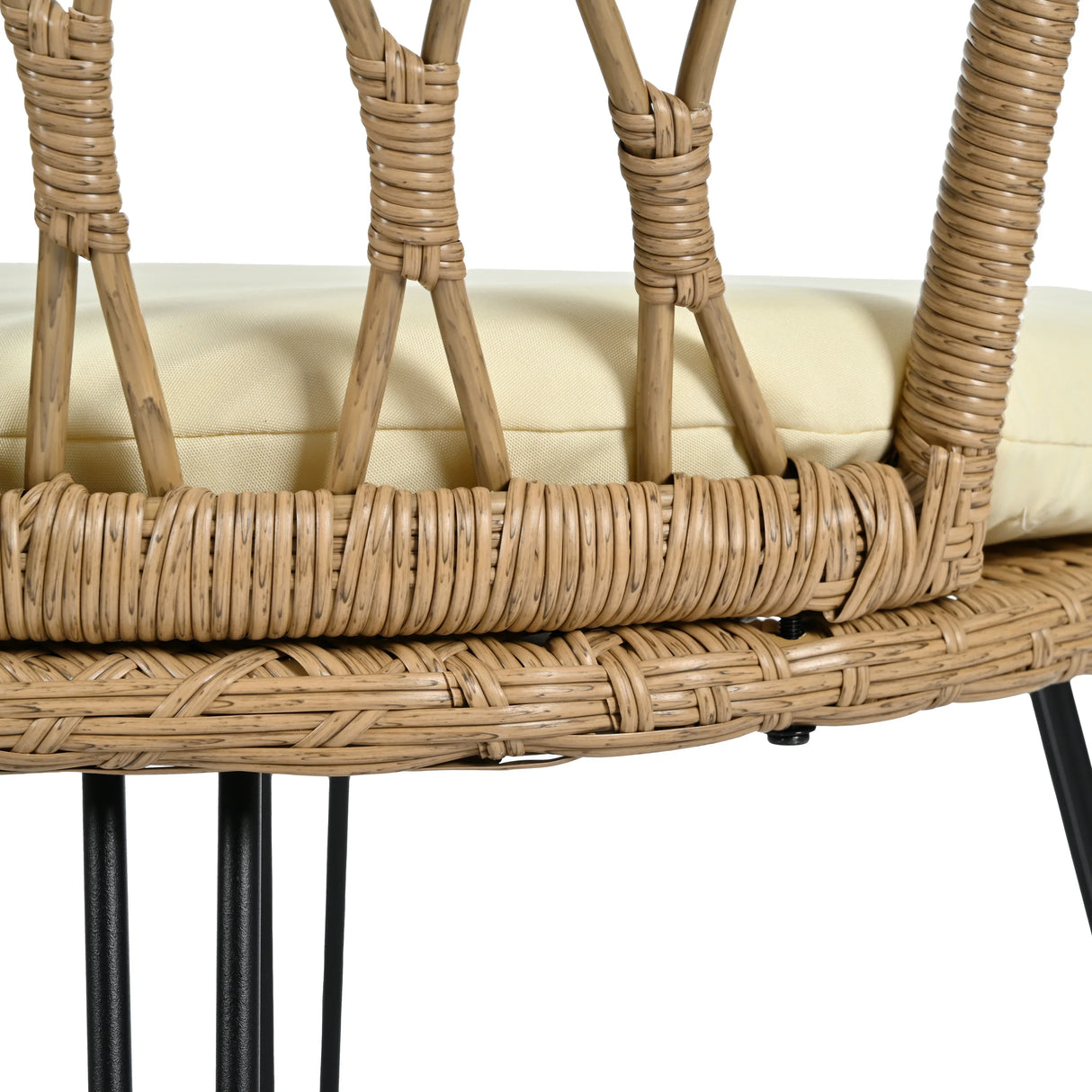 Outdoor Rattan Bistro Set With Glass Top Cushions Beige - Furniture Home Direct