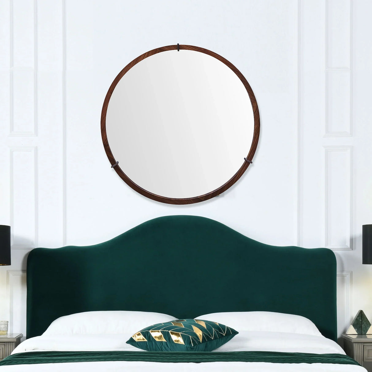 Hausen - Mid-Century Modern Round Accent Wall Mirror - Brown Walnut - Furniture Home Direct