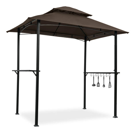 Outdoor Grill Gazebo With Double Tier Soft Top Canopy, Steel Frame, Bar Counters & Hook - Furniture Home Direct