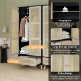 Wardrobe With 2 Rattan Doors And Drawer Natural Black - Furniture Home Direct
