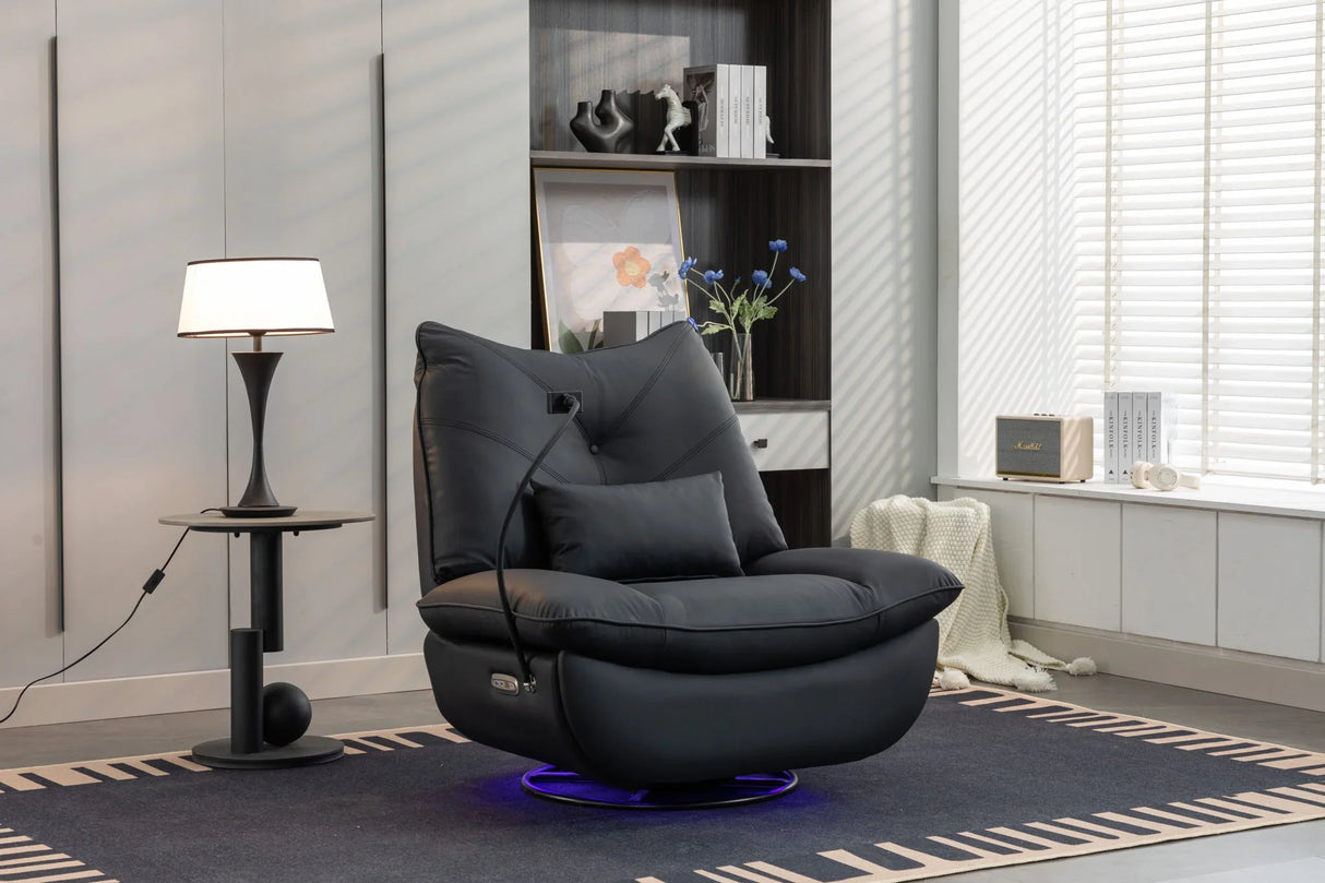 270 Swivel Glider Recliner Chair, Power Recliner Rocking Chair, USB Port Charge For Nursery Chair With Atmosphere Lamp For Living Room Bedroom Apartment - Furniture Home Direct