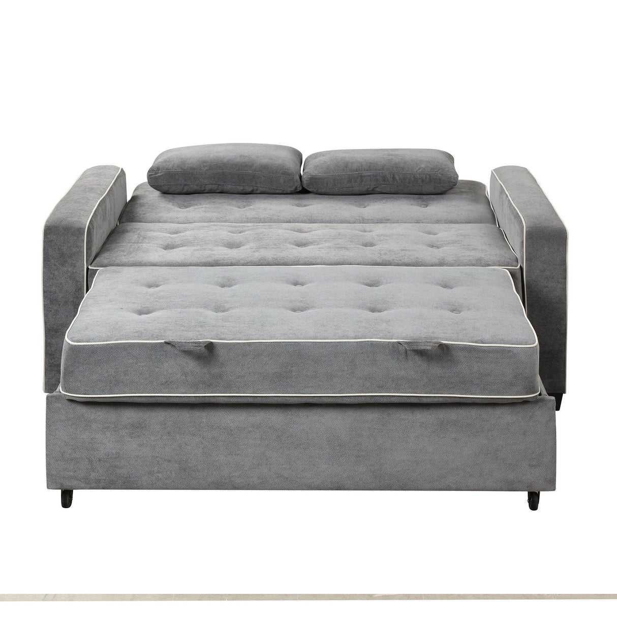 Upholstered Loveseat with Pull Out Sofa, Two Throw Pillows, Dual USB Charging Port And Adjustable Backrest - Gray - Furniture Home Direct