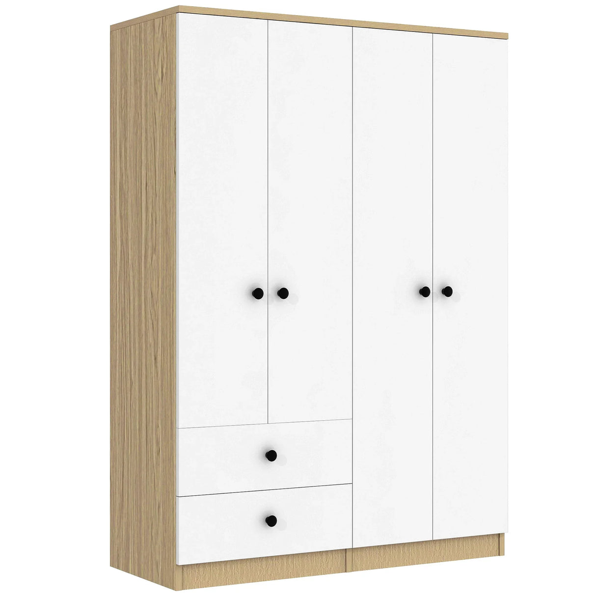 Wardrobe With Drawers And Hanging Rod Solid Wood White - Furniture Home Direct