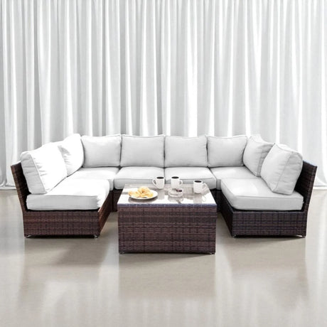 Comfortable Modern Patio Rattan Sectional Set With Cushions - Furniture Home Direct
