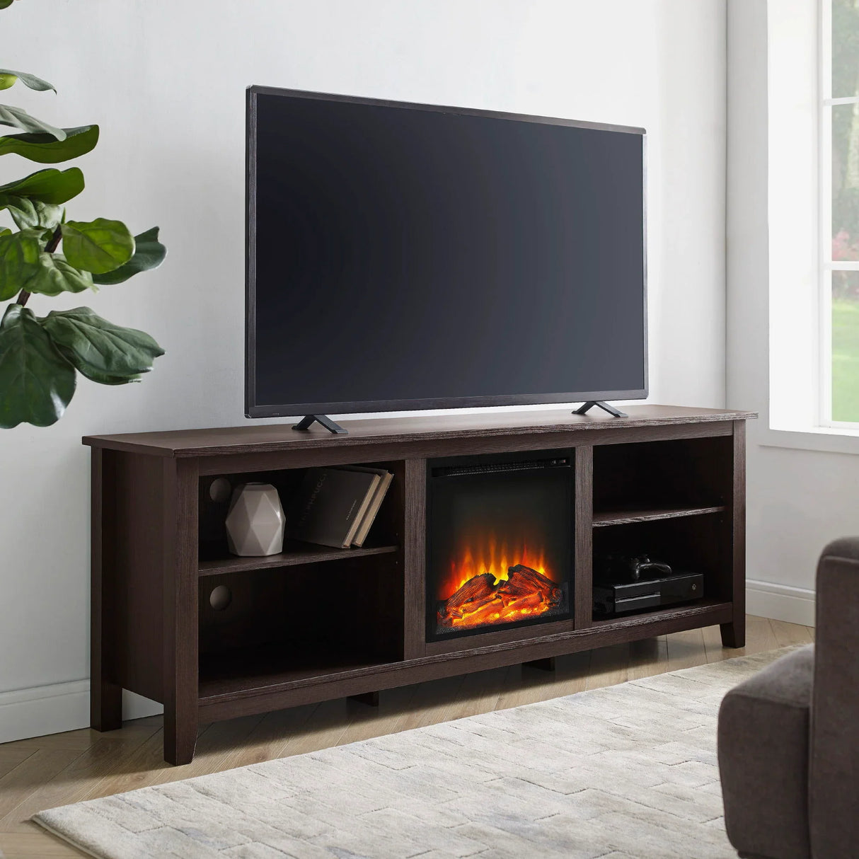 Modern Transitional 3 Shelf Open Storage 70" TV Stand For 80" TVs - Furniture Home Direct