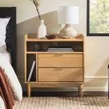 Mid-Century Modern Solid Wood 2 Drawer Gallery Nightstand - Furniture Home Direct