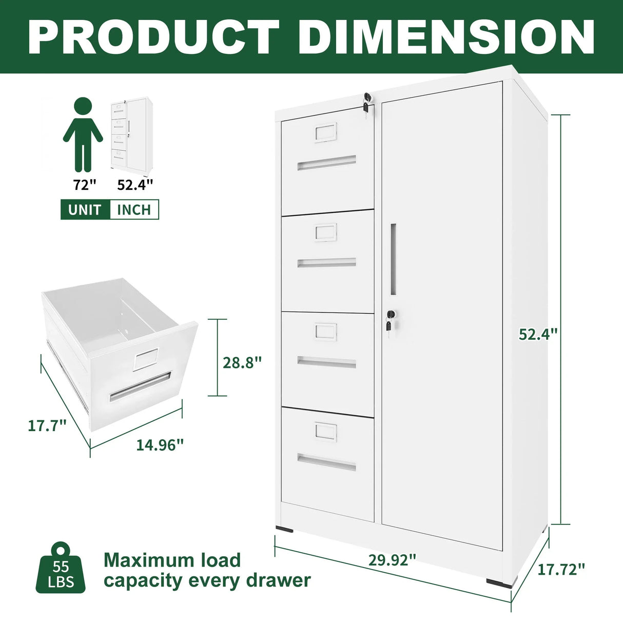 Metal Storage Vertical Filing Cabinet With Lock, 4 Drawers, 1 Door, Steel Construction, School / Office Use - Furniture Home Direct