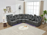Sectional Sofa Power Reclining Leather With LED Grey - Furniture Home Direct