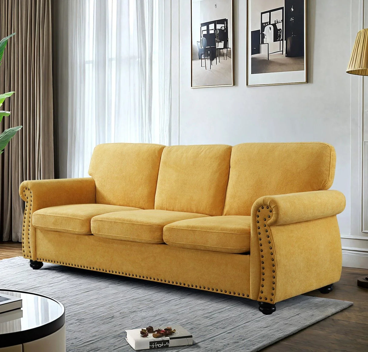 Soft Sofa, Upholstered 3 Seater Couch With High Density Foam, Loose Back Cushions And Turned Legs - Furniture Home Direct