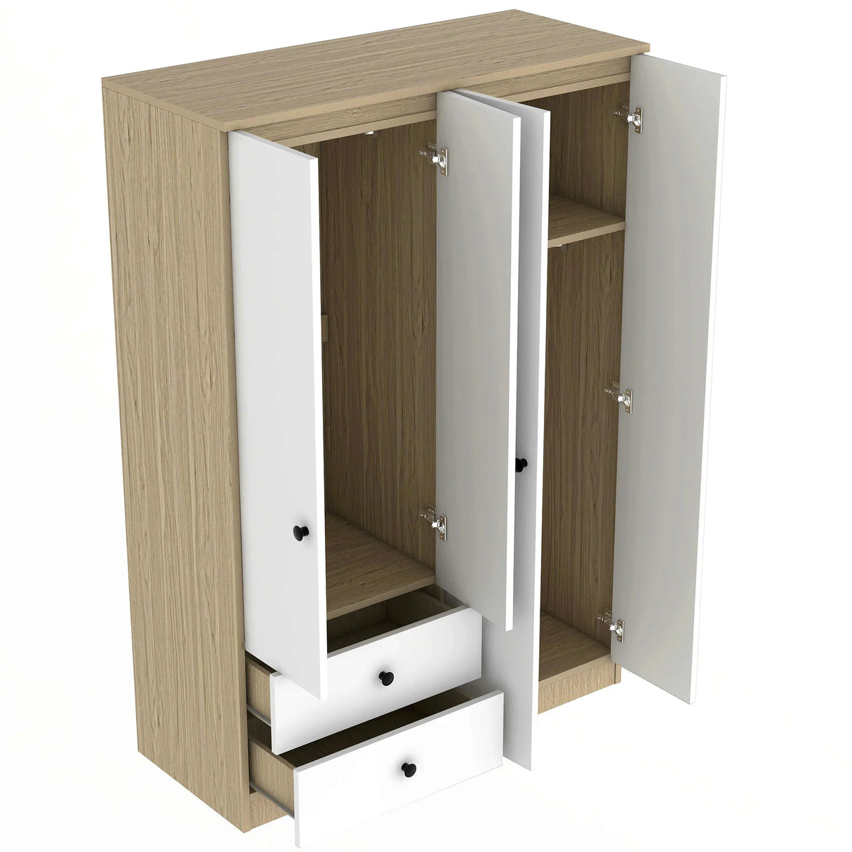 Wardrobe With Drawers And Hanging Rod Solid Wood White - Furniture Home Direct