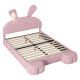 Full Size Upholstered Platform Bed with Cartoon Ears Shaped Headboard and Light, Pink - Furniture Home Direct
