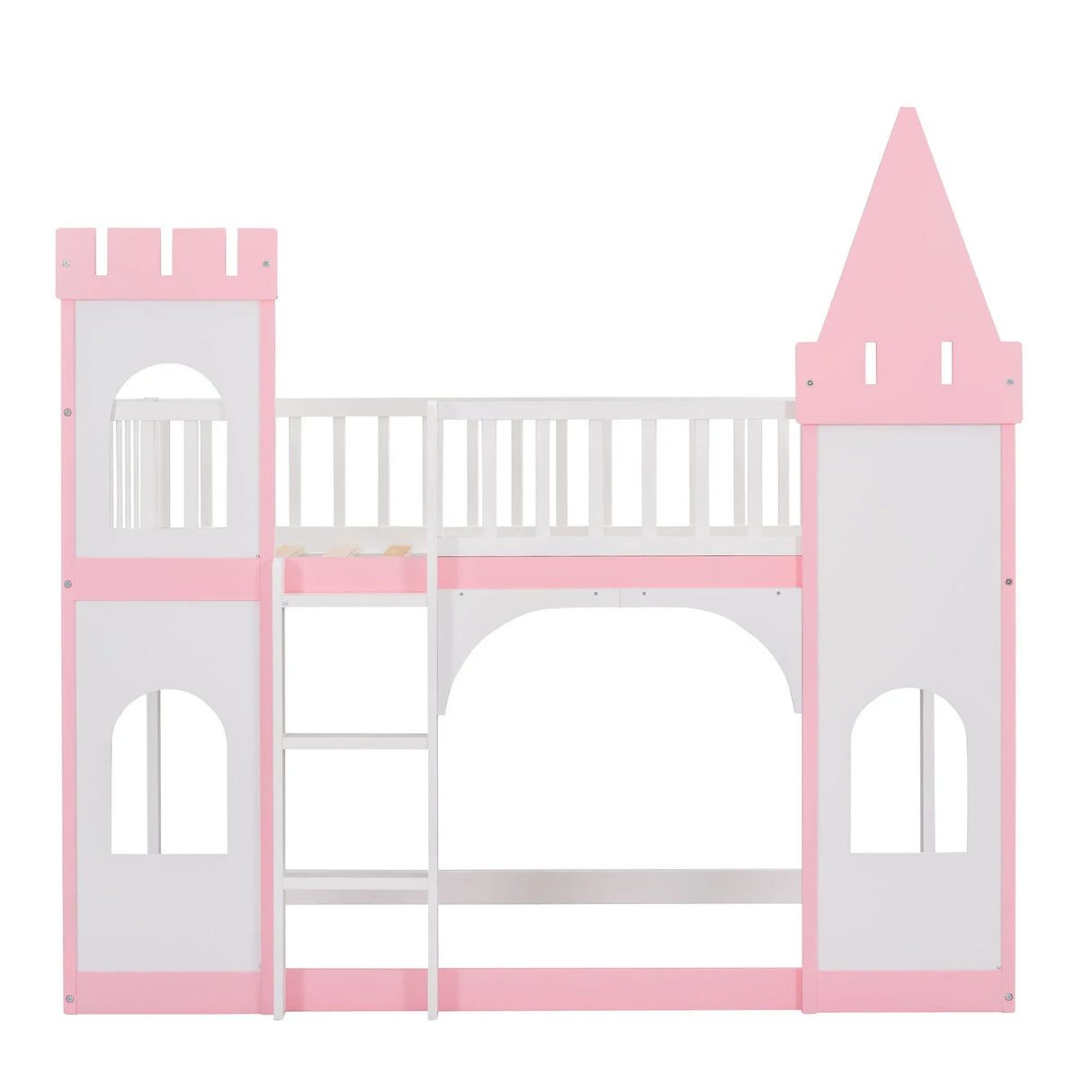 Twin Over Twin Castle Bunk Bed With Ladder - Pink - Furniture Home Direct