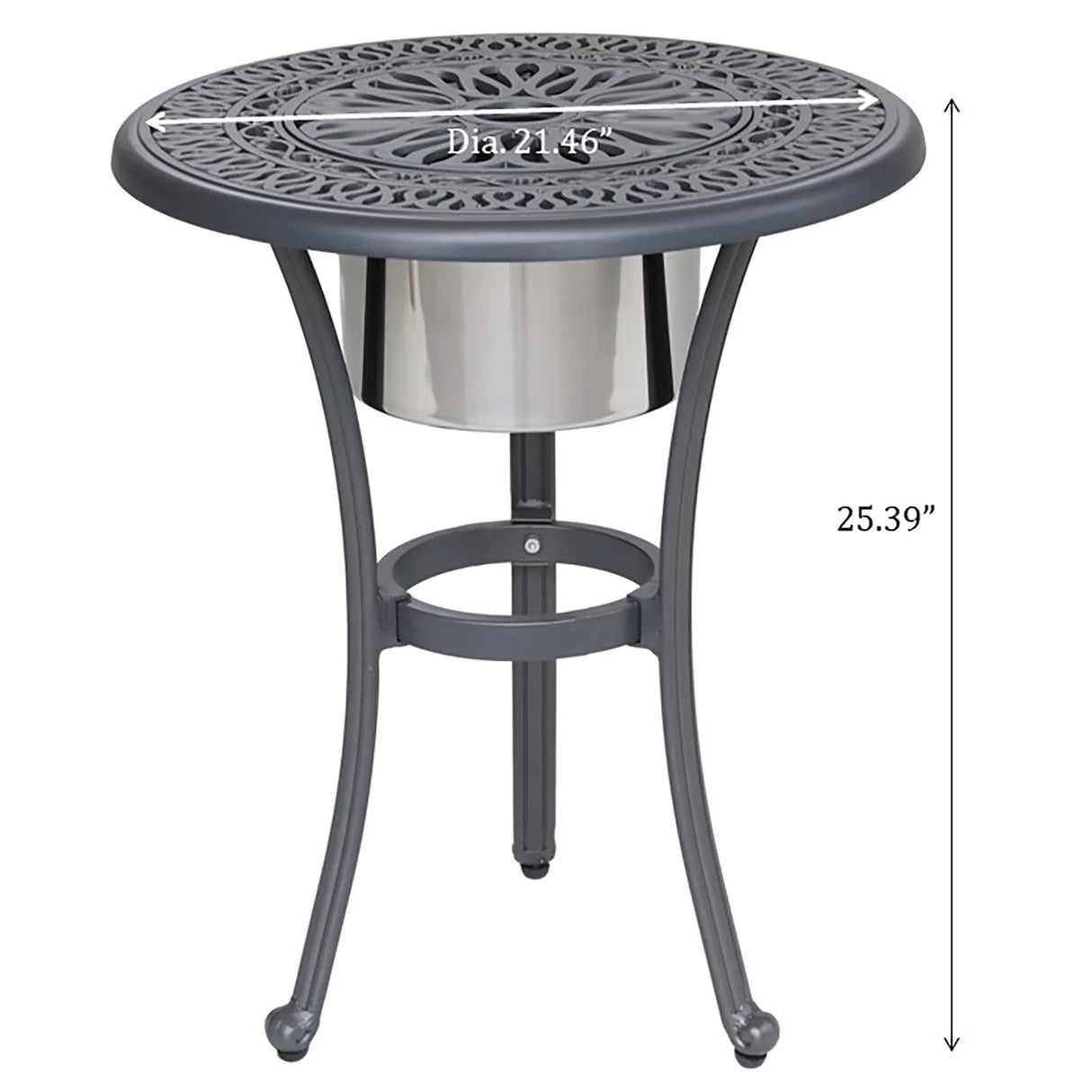 Outdoor Patio Aluminum Round Bistro Table/Side Table With Ice Bucket - Gunmetal - Furniture Home Direct
