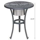 Outdoor Patio Aluminum Round Bistro Table/Side Table With Ice Bucket - Gunmetal - Furniture Home Direct
