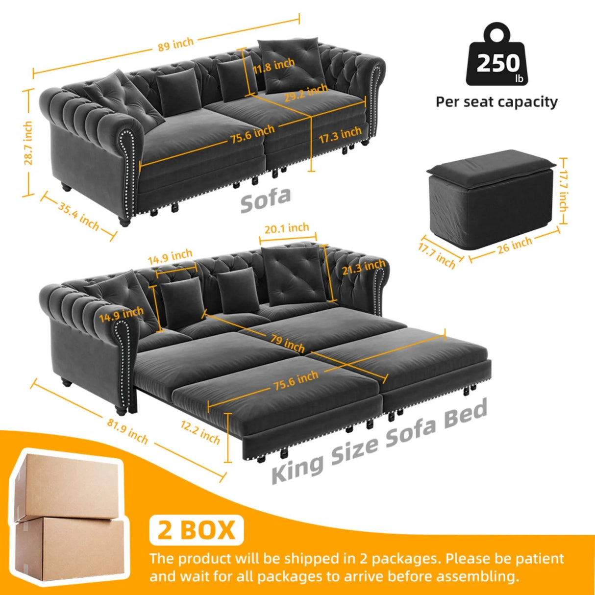 3 In 1 Pull Out Convertible Sleeper Sofa Bed - Furniture Home Direct
