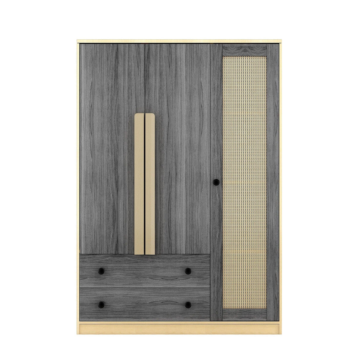 3 Doors Rattan Wardrobe Storage For Bedroom, With 2 Drawers - Furniture Home Direct