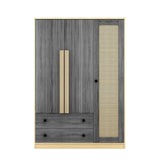 3 Doors Rattan Wardrobe Storage For Bedroom, With 2 Drawers - Furniture Home Direct