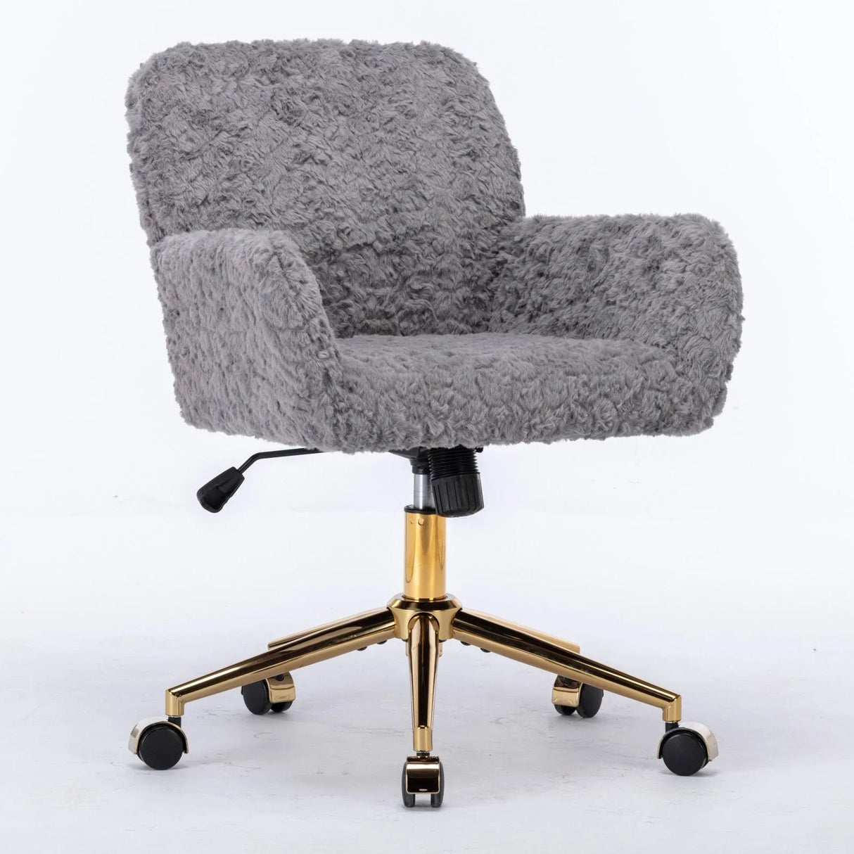 Office Chair, Artificial Rabbit Hair Home Office Chair With Golden Metal Base, Adjustable Desk Chair Swivel Office Chair, Vanity Chair - Furniture Home Direct