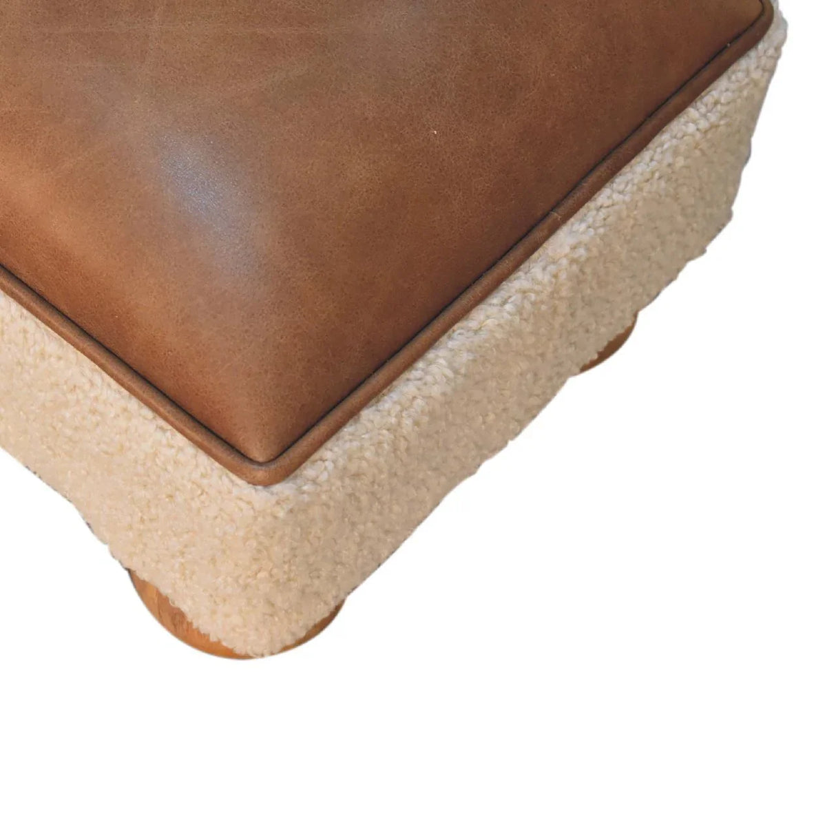 Vintage Leather Boucle Ball Footstool - Brown - Furniture Home Direct