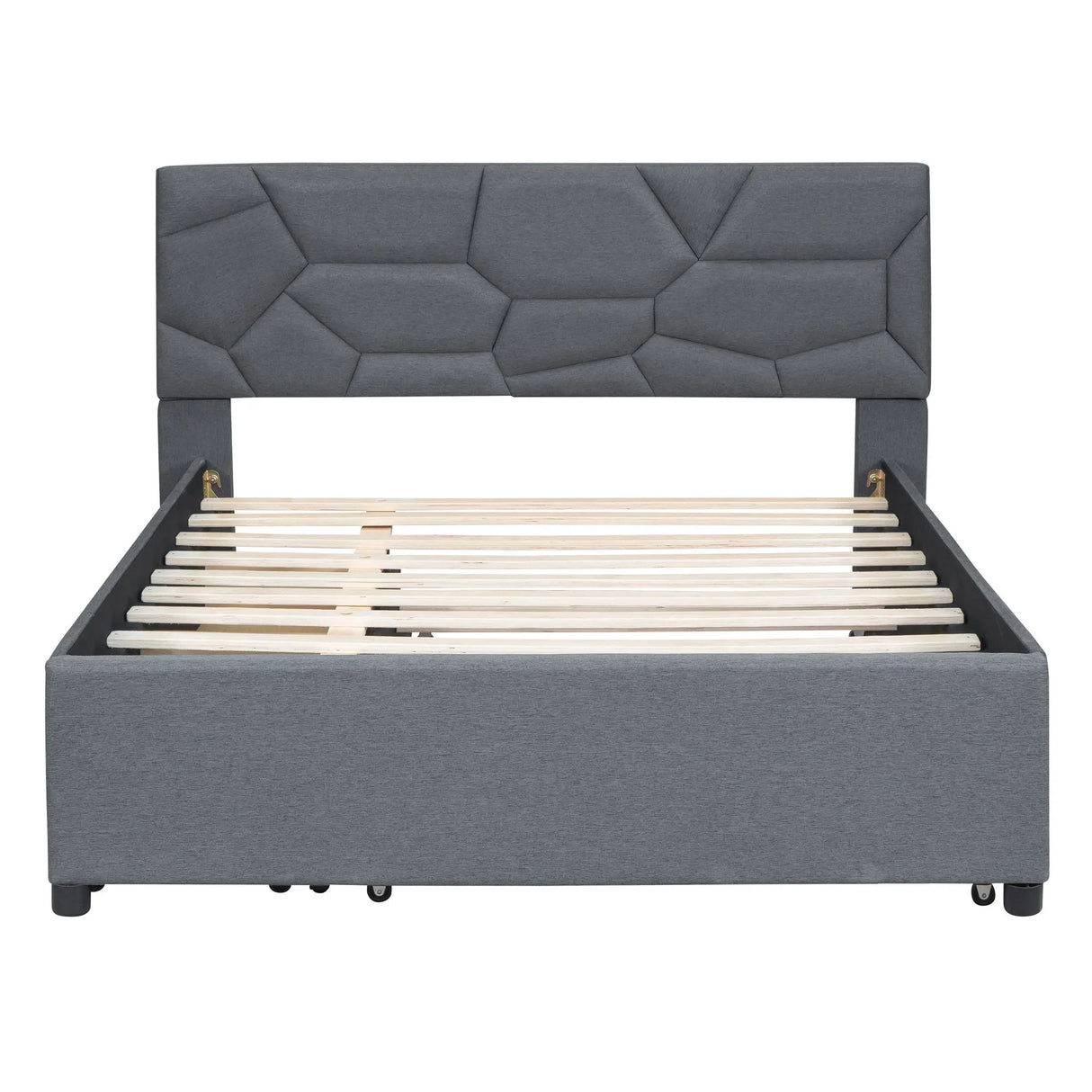 Upholstered Platform Bed With Brick Pattern Headboard And Twin Long Size Trundle - Furniture Home Direct