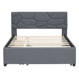 Upholstered Platform Bed With Brick Pattern Headboard And Twin Long Size Trundle - Furniture Home Direct