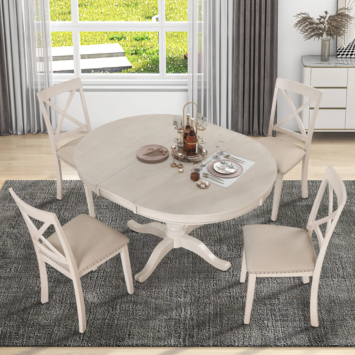 Modern Dining Table Set For 4, Round Table And 4 Kitchen Room Chairs, 5 Piece Kitchen Table Set For Dining Room, Dinette, Breakfast Nook - Furniture Home Direct