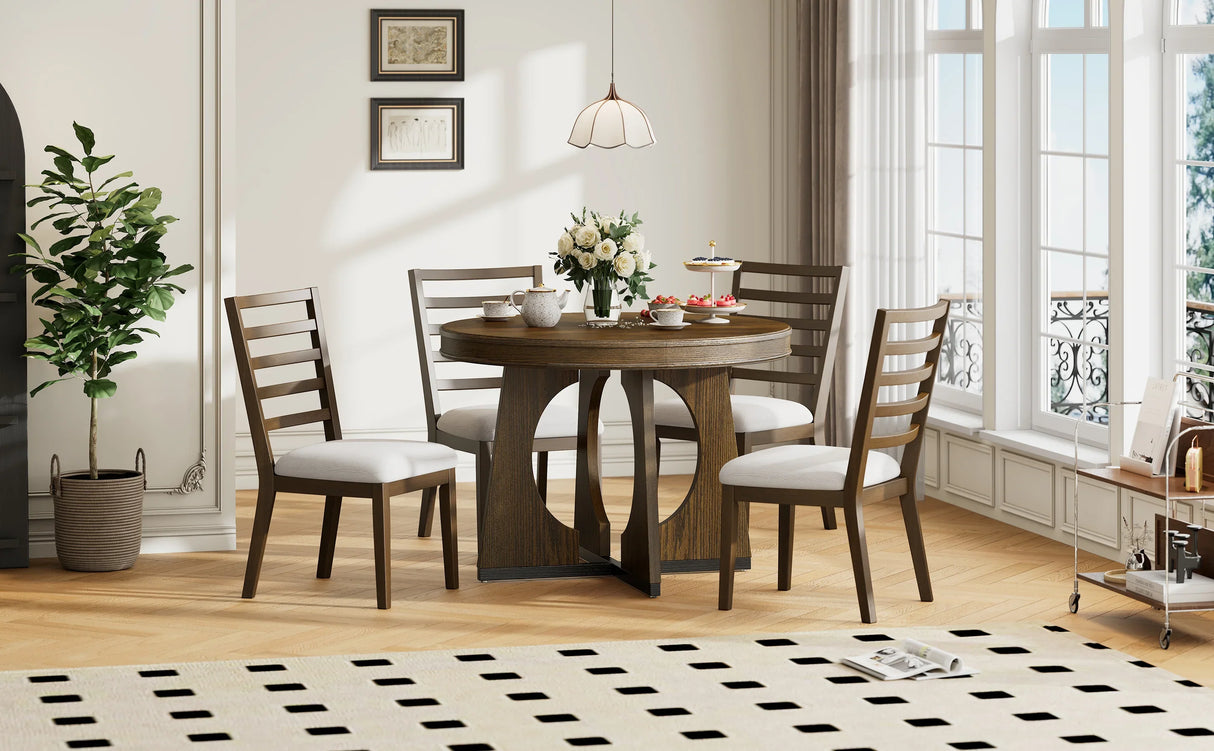Dining Set Round Table With Four Upholstered Chairs Walnut - Furniture Home Direct