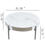 Modern Round Coffee Table With Storage Drawers Handcrafted Ceramic Inlay Tabletop 2 Tone Wood Legs Scandinavian Living Room Center Table - White / Gray - Furniture Home Direct