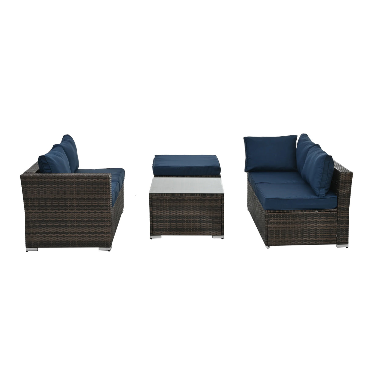 4 Piece Outdoor Sectional Set With Tempered Glass Coffee Table - Blue - Furniture Home Direct