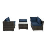 4 Piece Outdoor Sectional Set With Tempered Glass Coffee Table - Blue - Furniture Home Direct