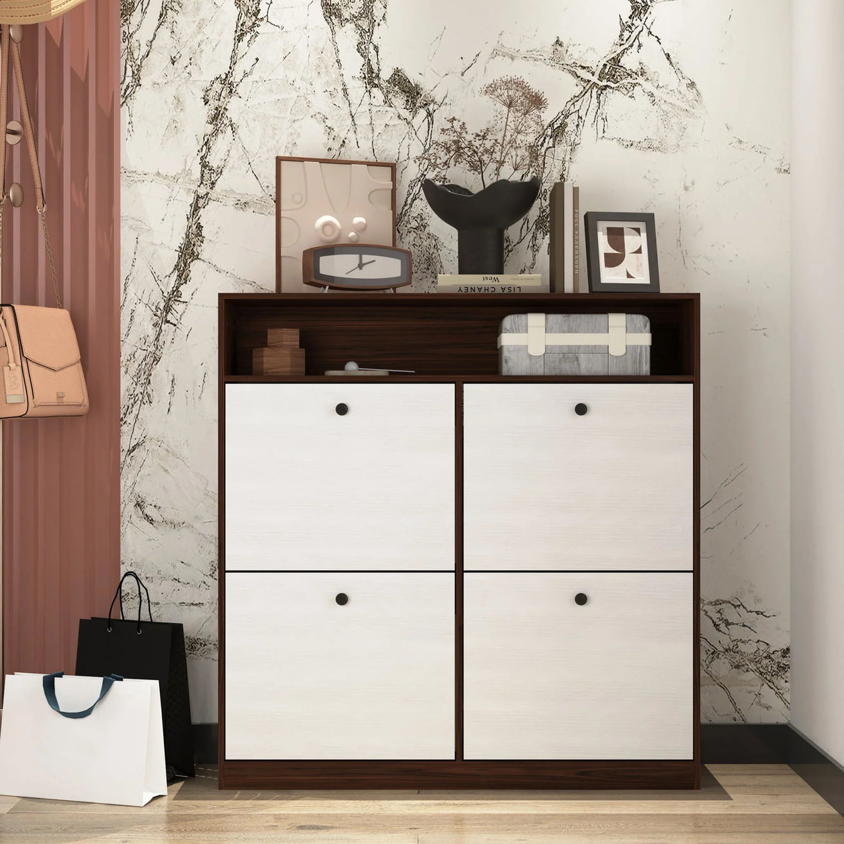 Modern Freestanding Shoe Storage Cabinet With 4 Flip Drawers - Furniture Home Direct