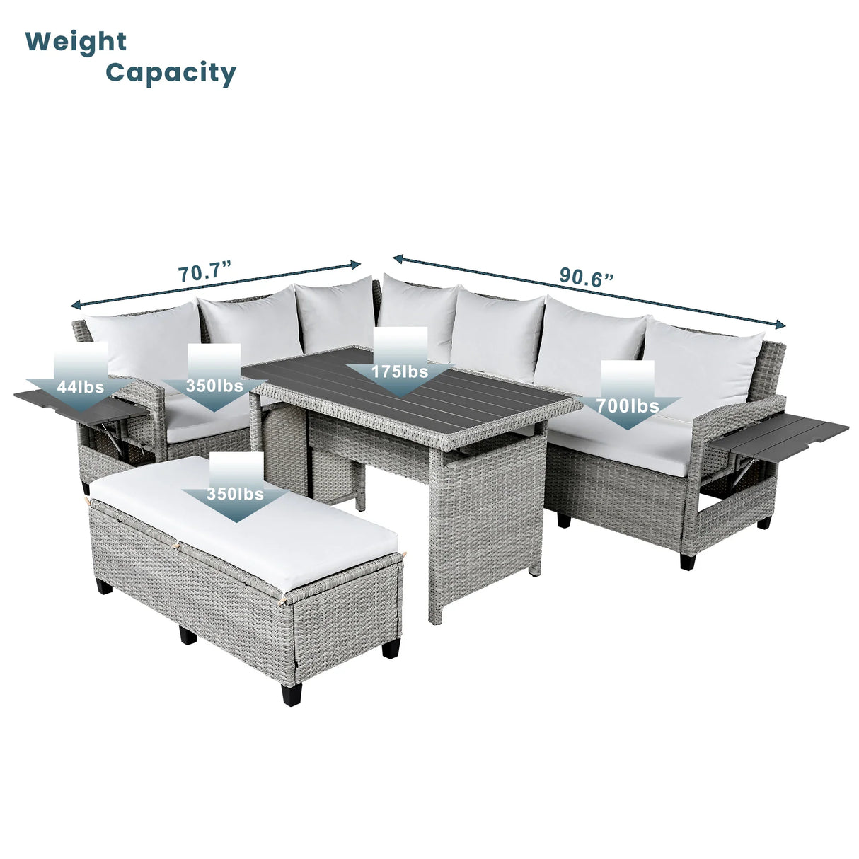 Outdoor Rattan Sectional With 2 Extendable Side Tables and Washable Covers - Furniture Home Direct