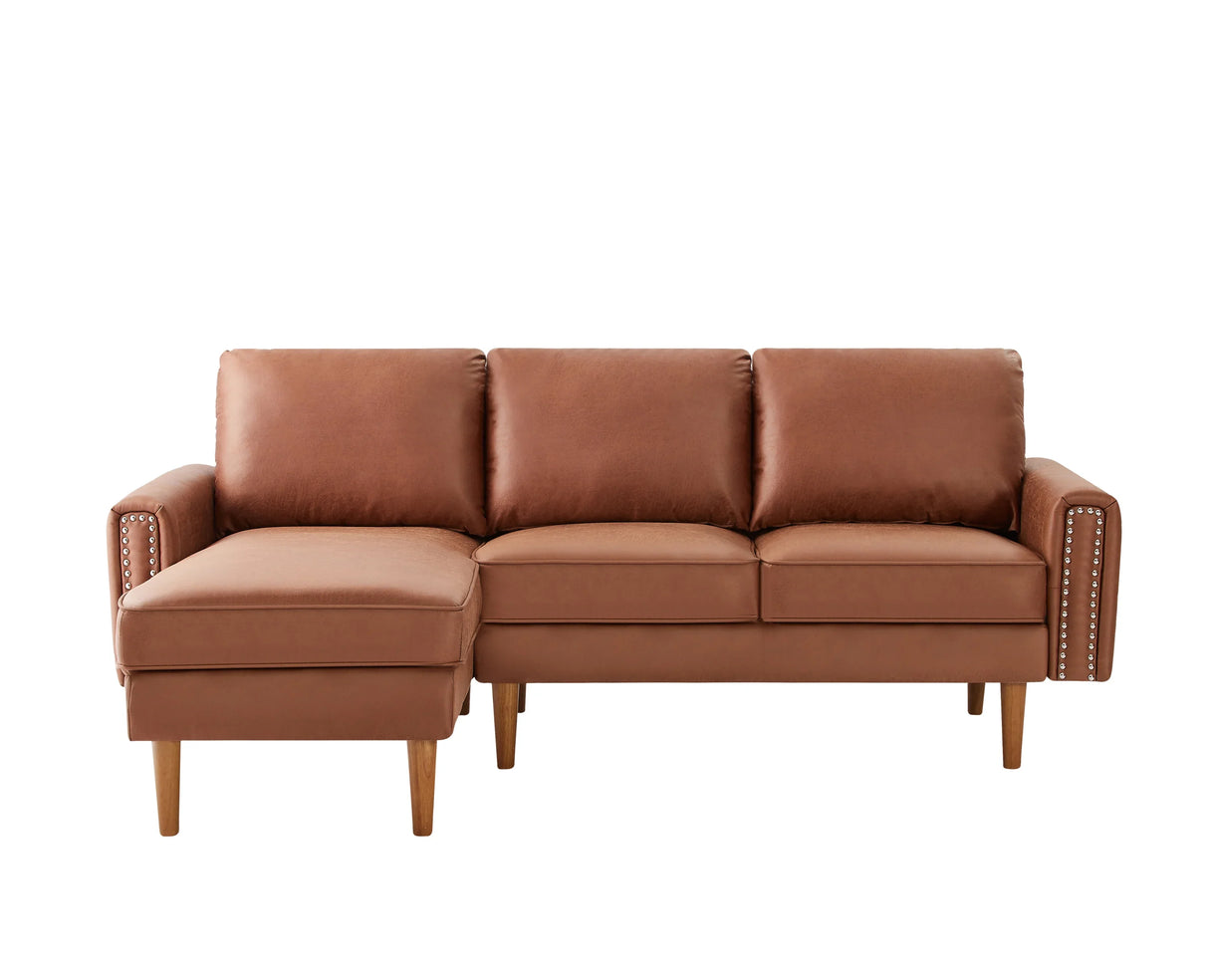 82.2" Suede Sofa with Left Facing Chaise, Brown - Furniture Home Direct
