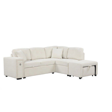 Sectional Sofa L-Shaped Sofa Couch Pull-Out Sofa Bed With A Movable Ottoman, Two USB Ports And Two Cup Holders For Living Room - Furniture Home Direct